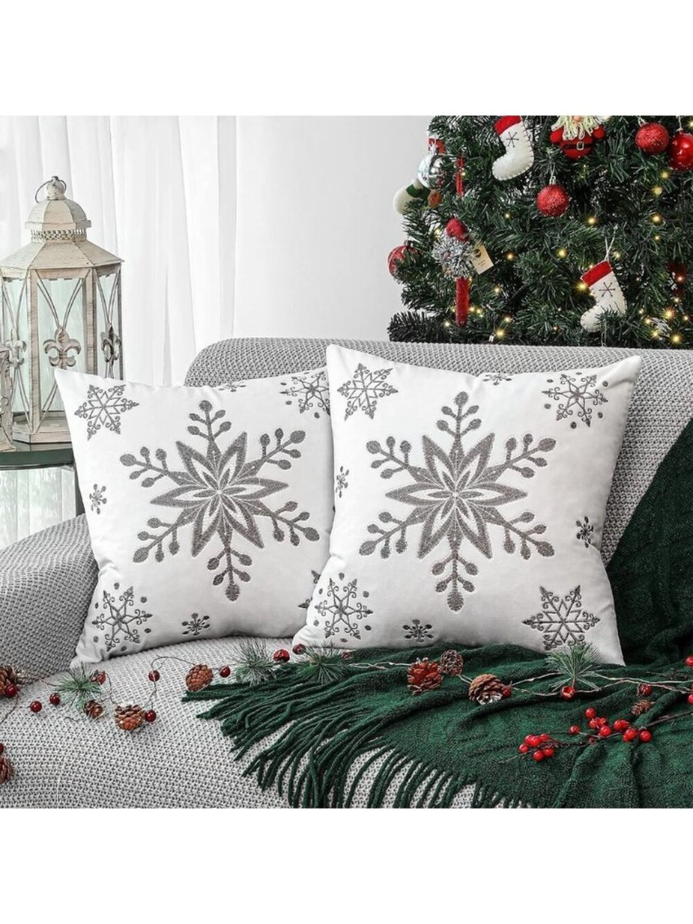 18x18 Christmas  Set of 2 Soft Velvet Embroidery Cushion Pillow Covers